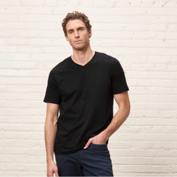 Pact Men's Black V-Neck Tee Size Medium Organic Cotton T Shirt - Picture 2 of 5